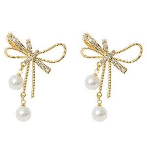 Pearl Bow Stud Earrings